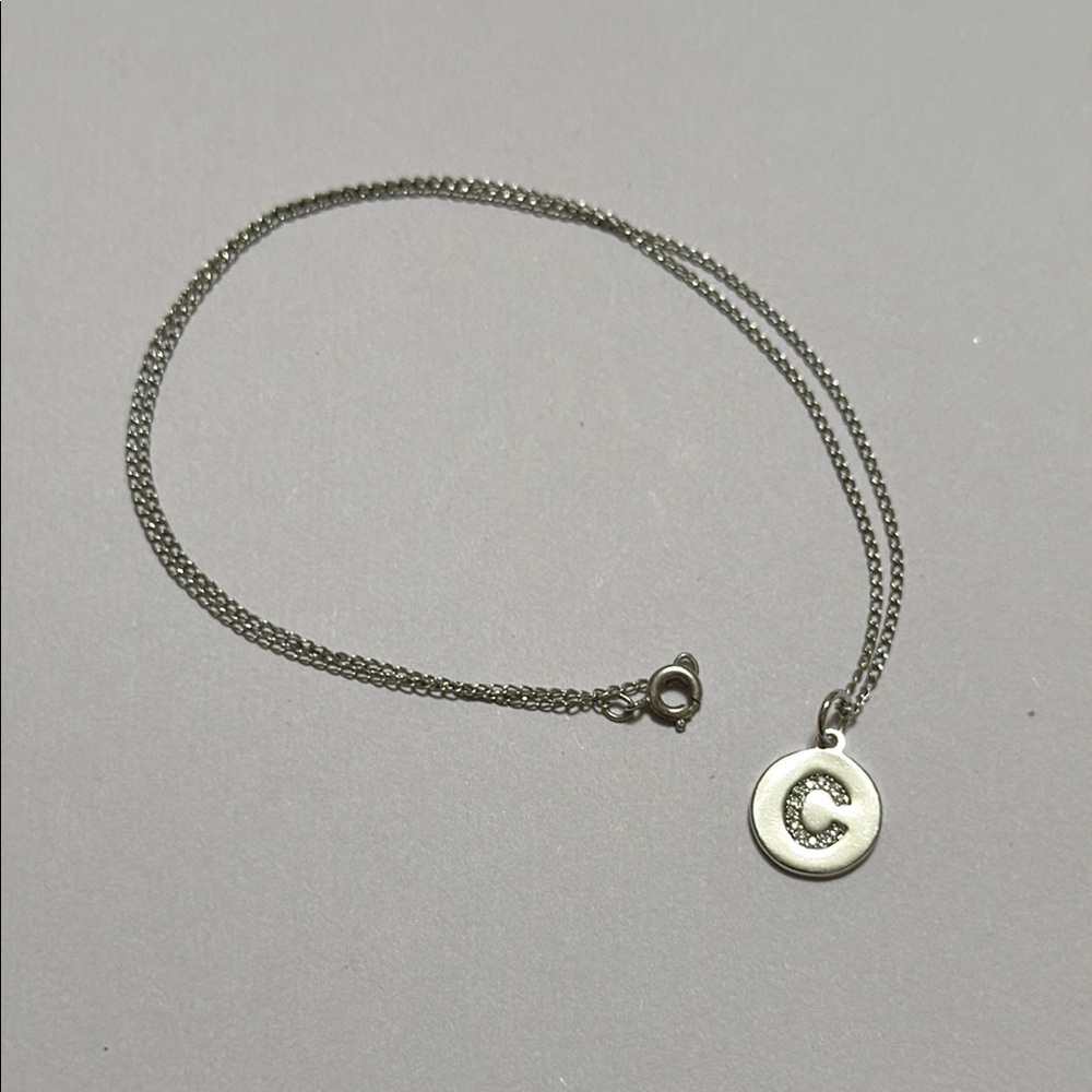 Sterling CZ Zircon Initial C Pendant Necklace 16’ inch